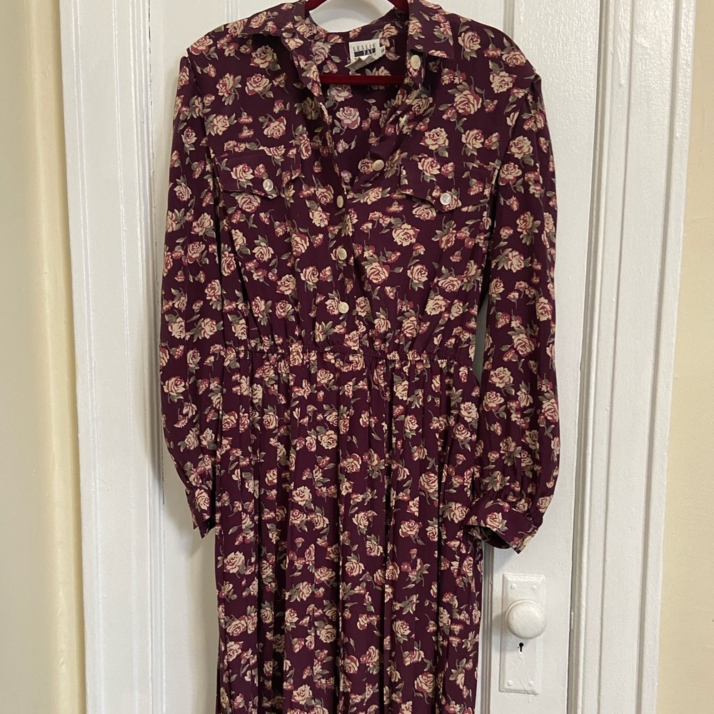 Vintage Maroon Floral Vintage Dress